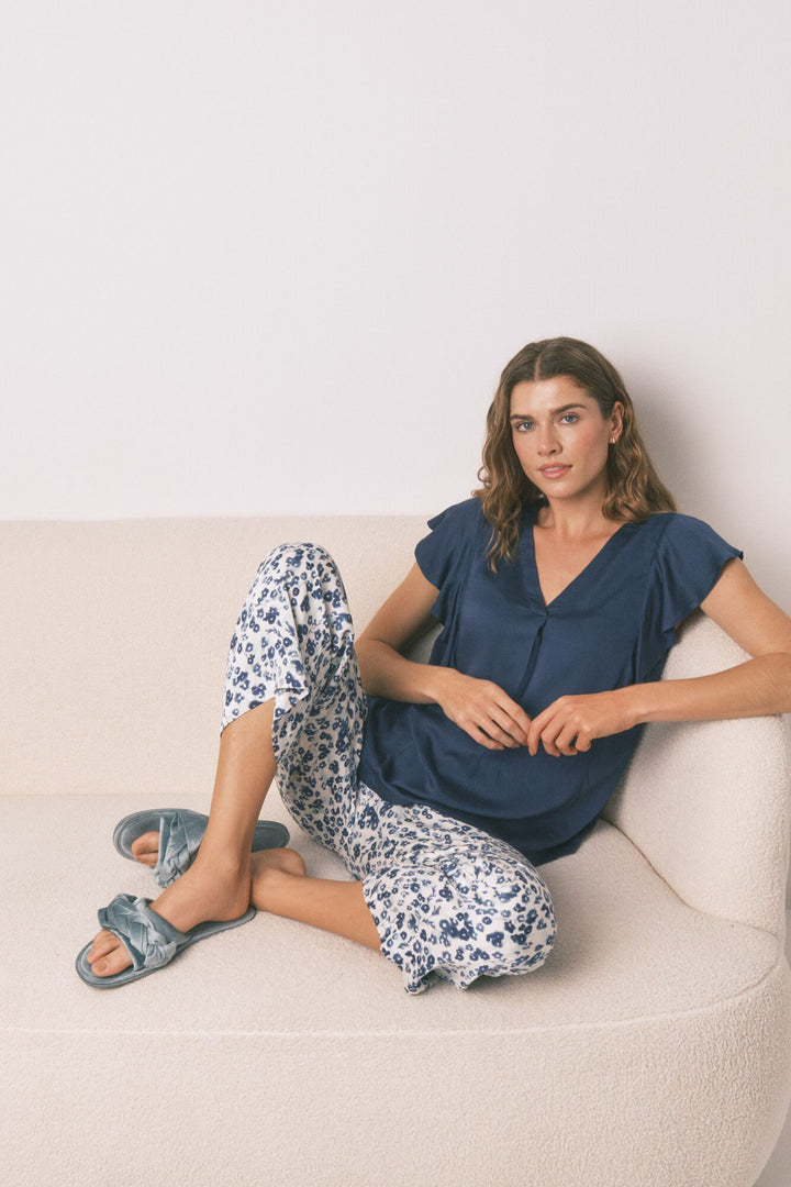 SHORT SLEEVES CAPRI PANT PYJAMA - Blue Print
