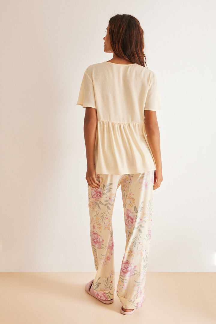 Yellow floral print viscose pyjamas - Yellow