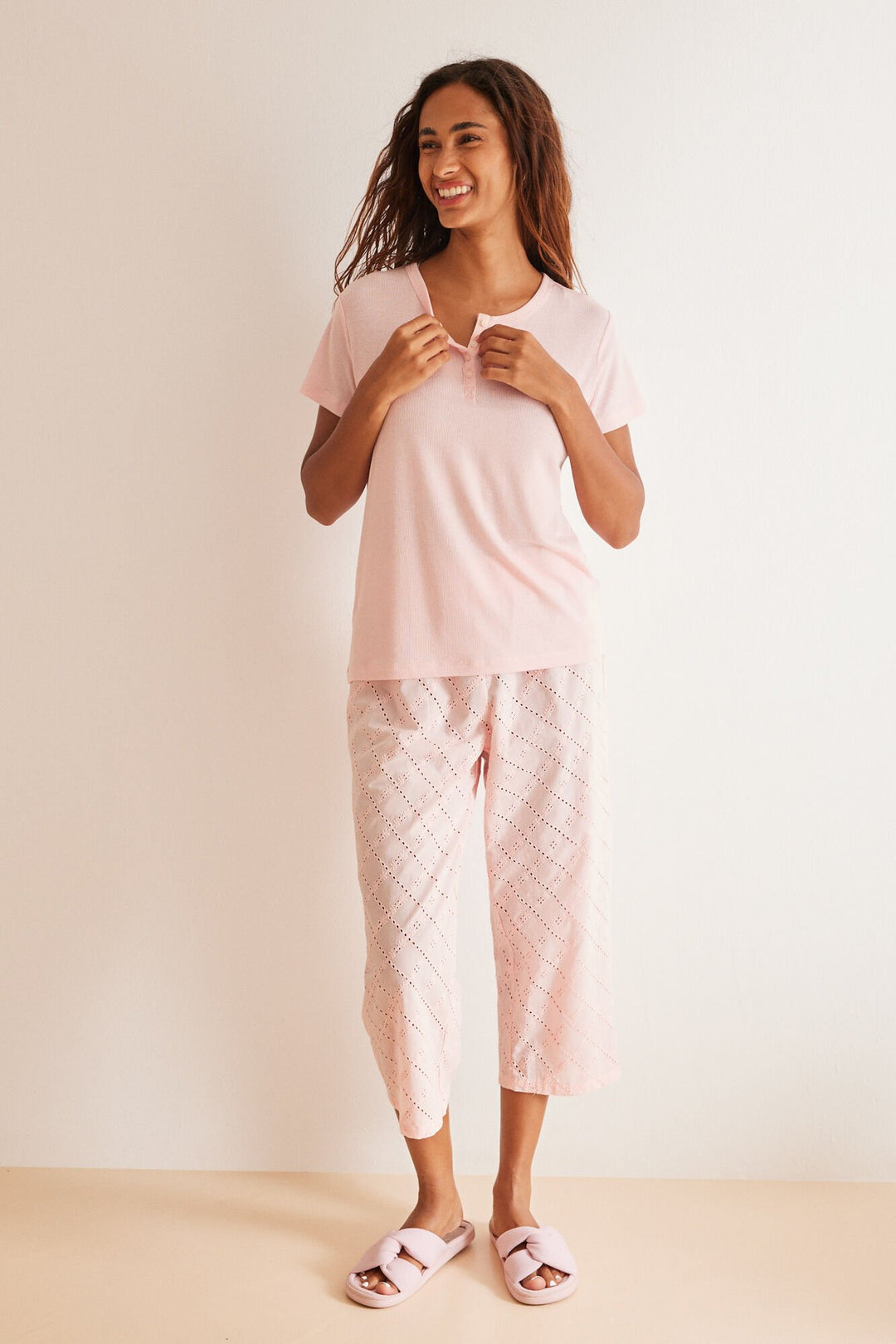 Pink 100% cotton Capri pyjamas - Pink