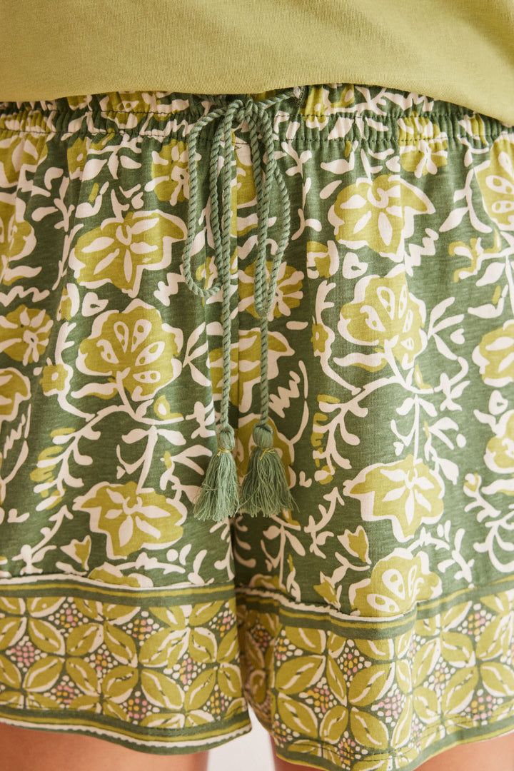 Short cotton Eastern floral pyjamas - Green