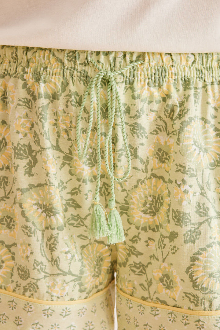 Short floral print cotton pyjamas - Ivory