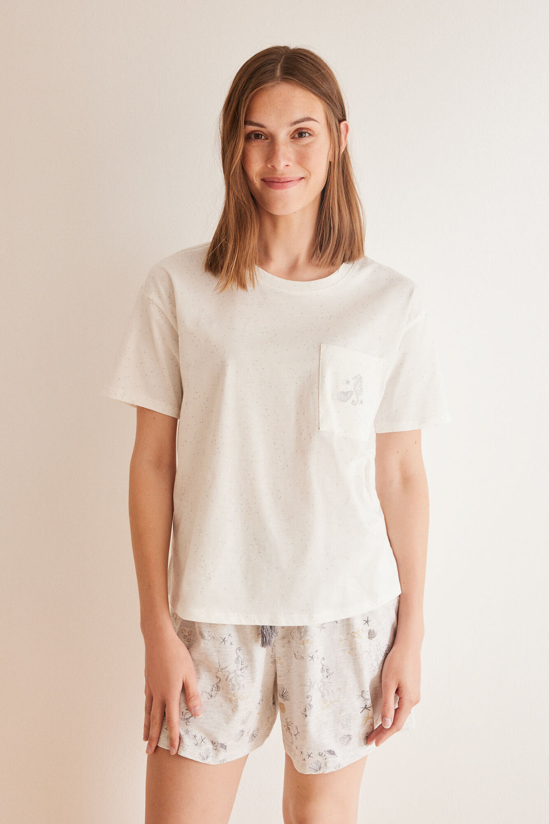 Short 100% cotton horse pyjamas - Ivory