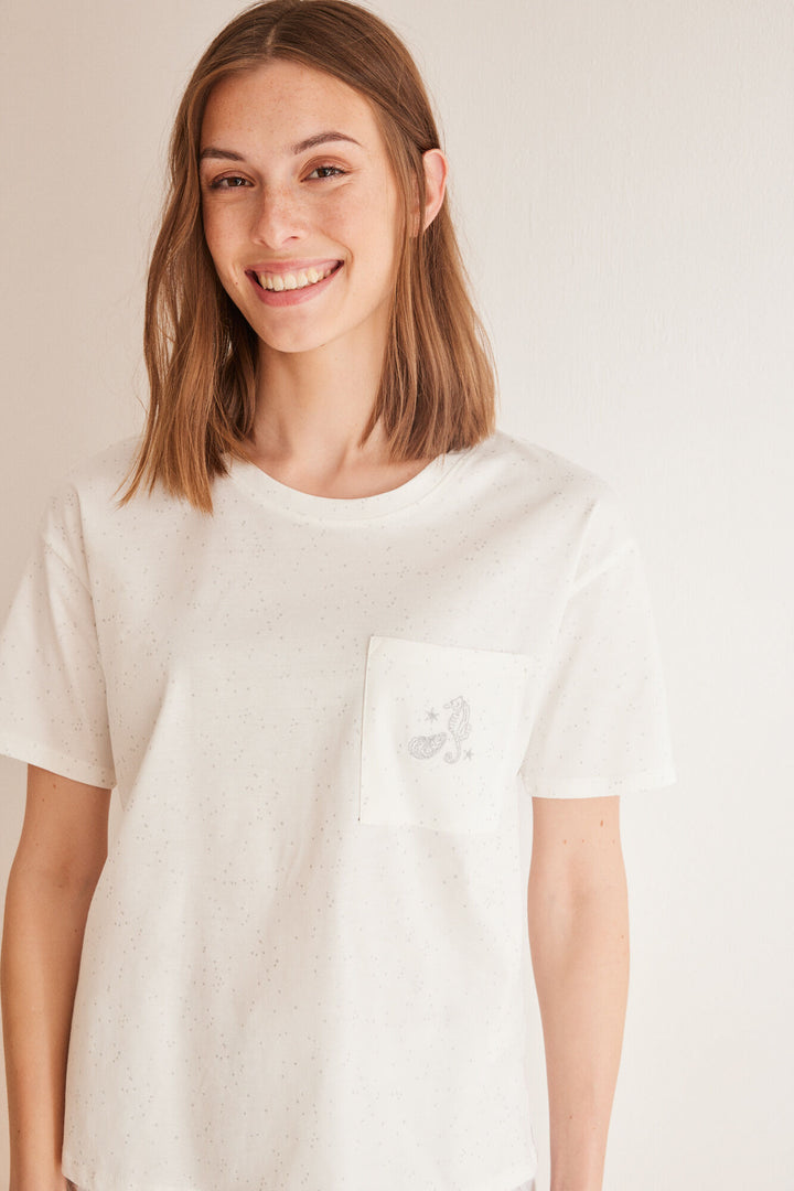 Short 100% cotton horse pyjamas - Ivory
