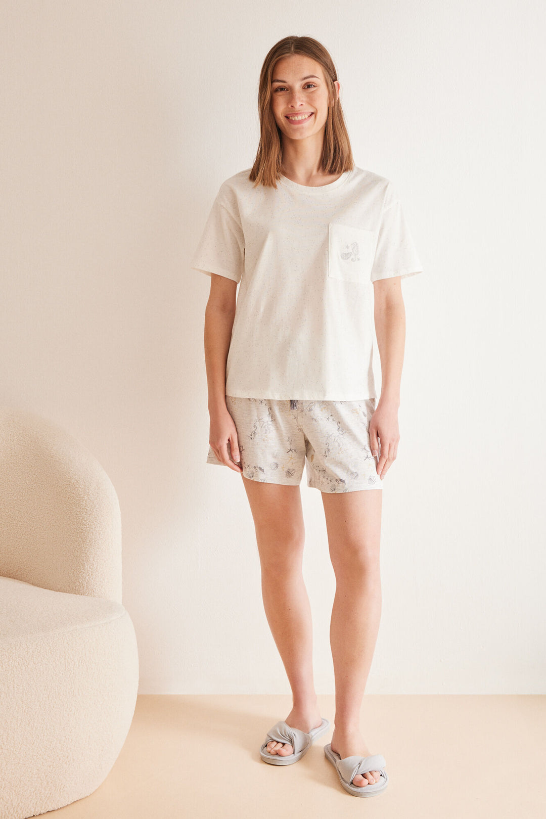 Short 100% cotton horse pyjamas - Ivory