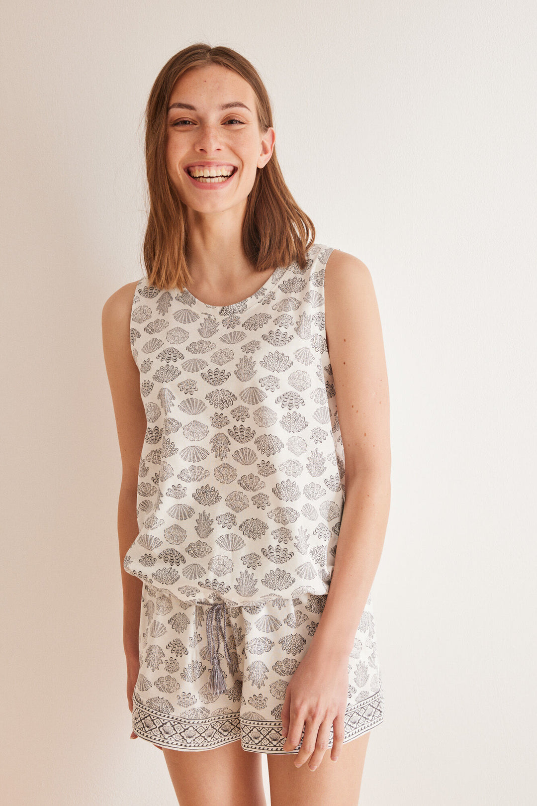 Short 100% cotton shells pyjamas - Grey Print
