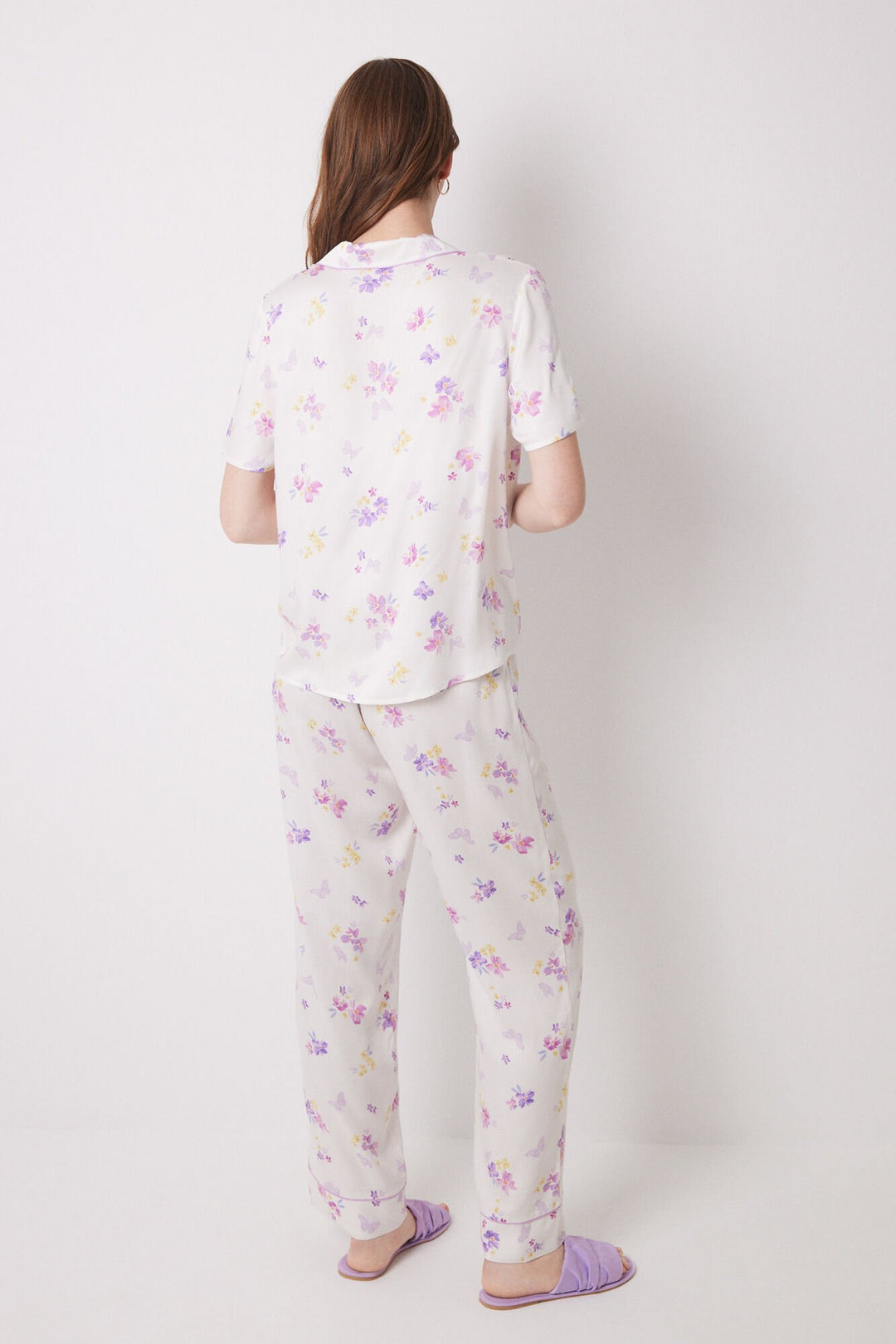 White soft touch shirt pajamas with butterflies - Ivory