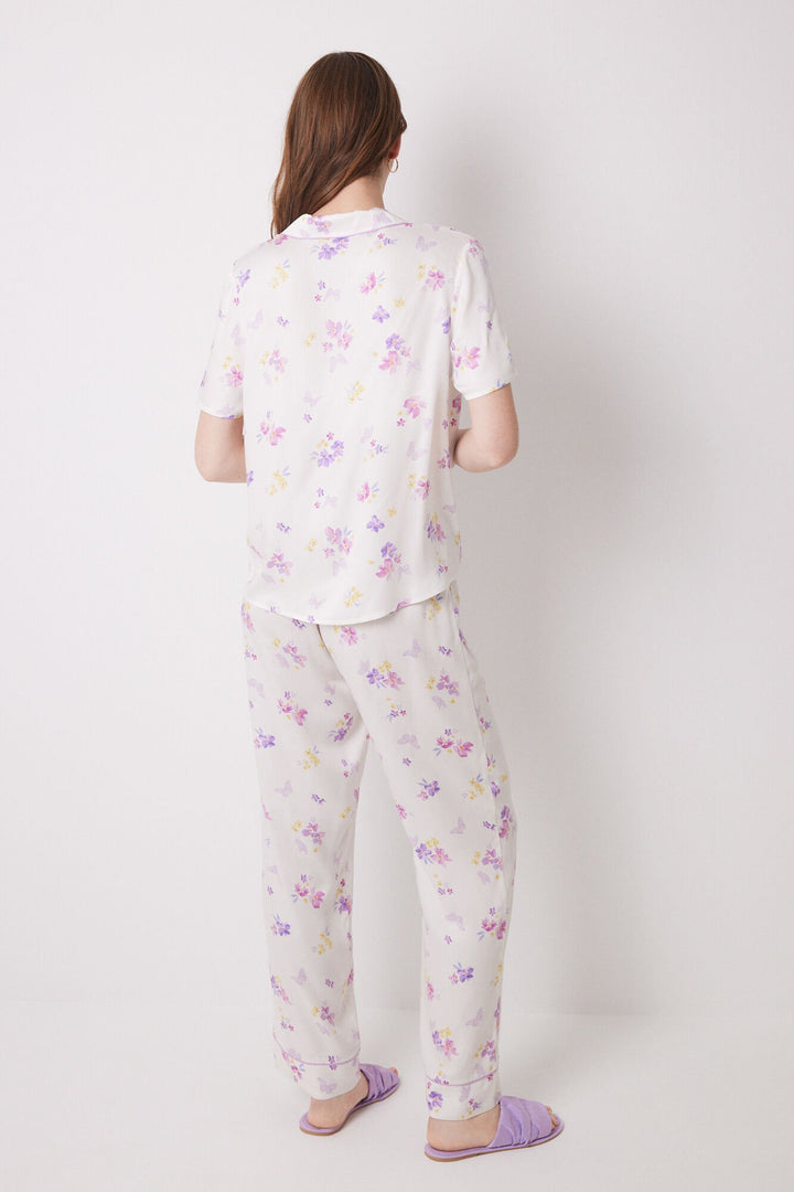 White soft touch shirt pajamas with butterflies - Ivory