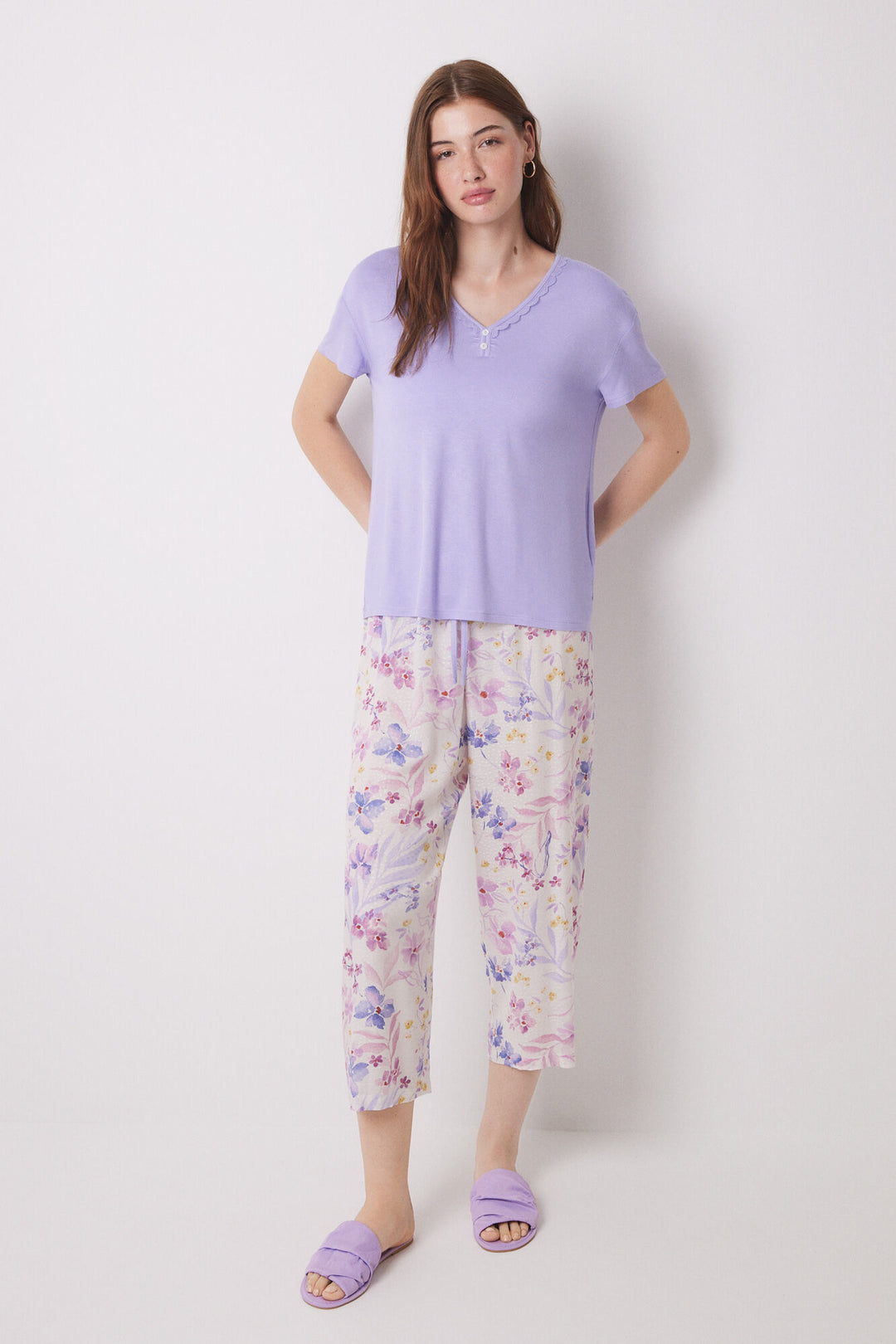 Capri soft touch floral print pajamas - Pink