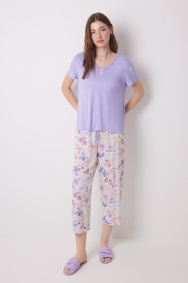Capri soft touch floral print pajamas - Pink