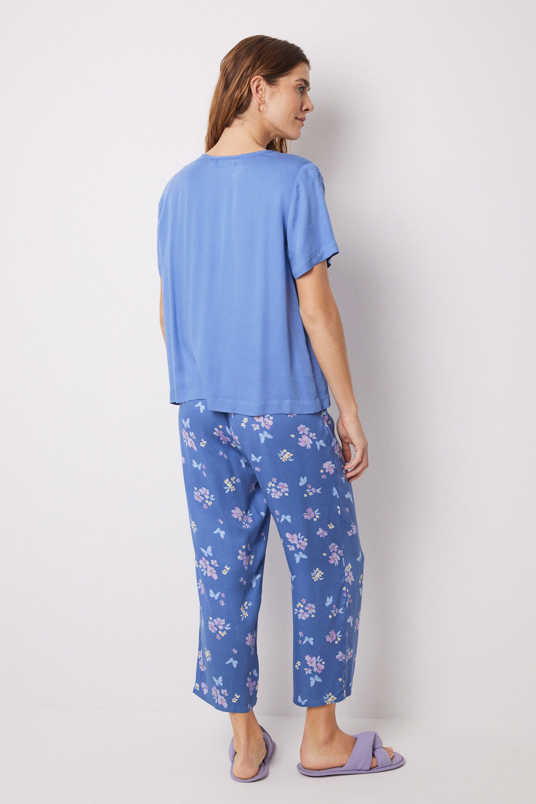 Capri soft touch pajamas with butterfly print - Light Blue