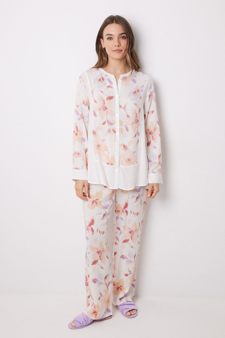 Long Sleeves Masculine Pyjama - White Print