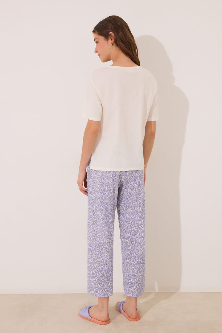 Short Sleeves Capri Pant Pyjama - Ivory
