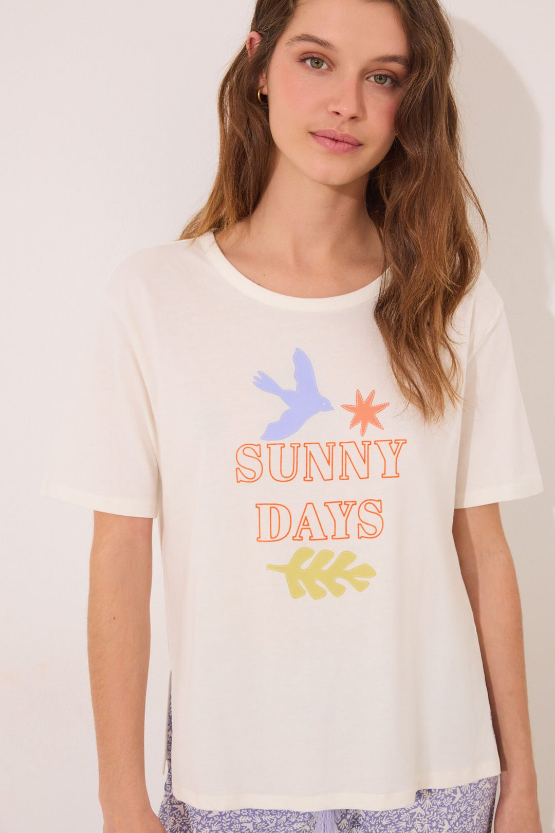 Short Sleeves Capri Pant Pyjama - Ivory