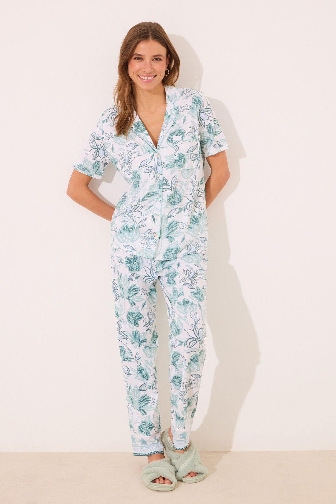 Short Sleeves Masculine Pyjama - White Print