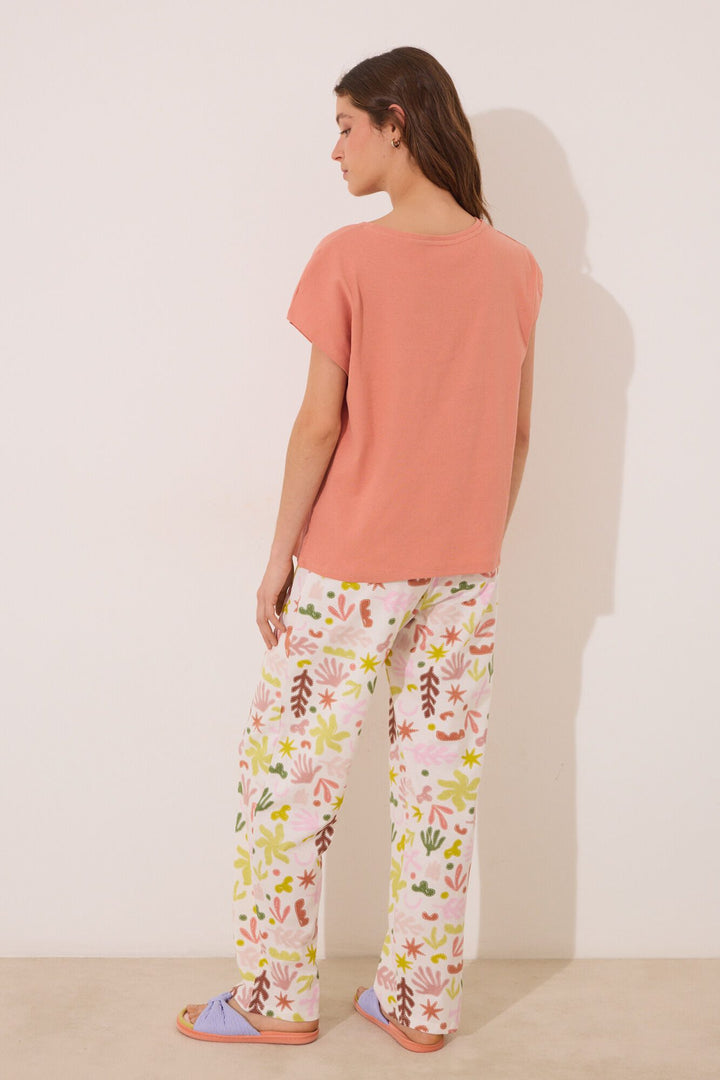 Short Sleeves Long Pant Pyjama - Orange