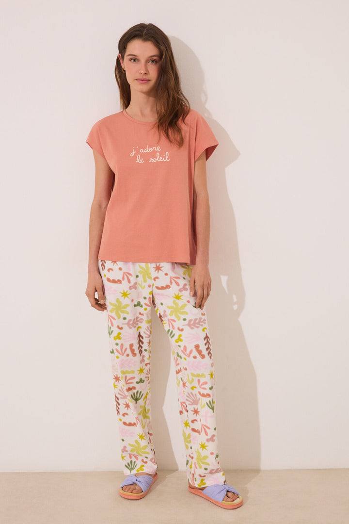 Short Sleeves Long Pant Pyjama - Orange