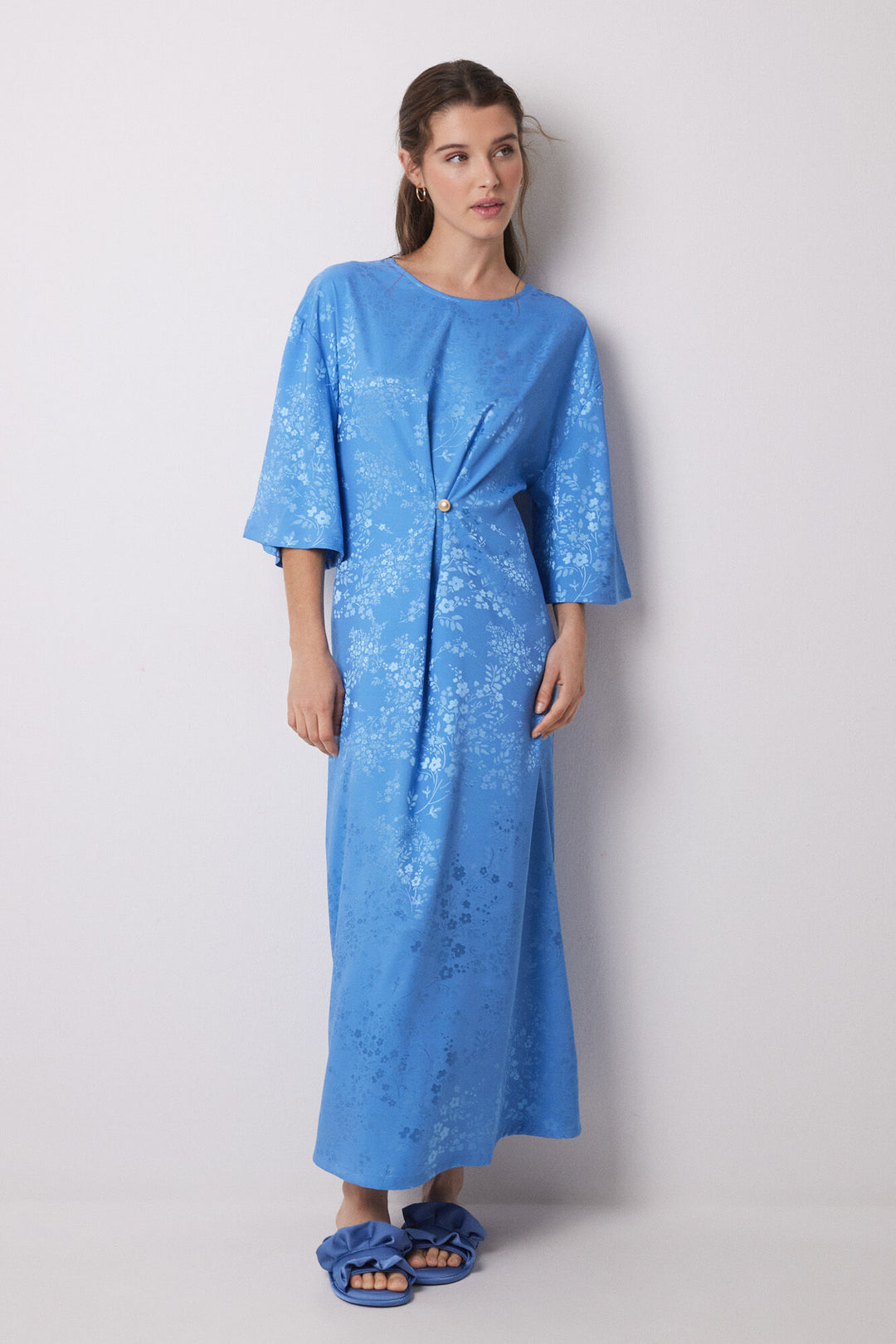 Long Sleeves Long Dress - Blue Print