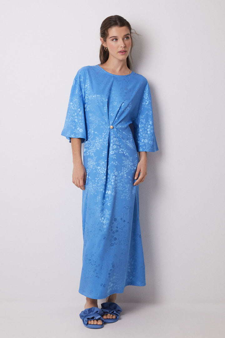 Long Sleeves Long Dress - Blue Print