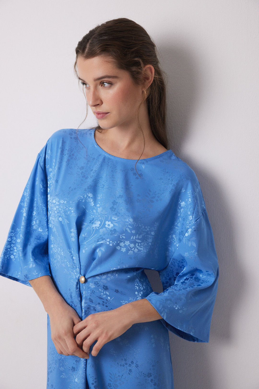 Long Sleeves Long Dress - Blue Print
