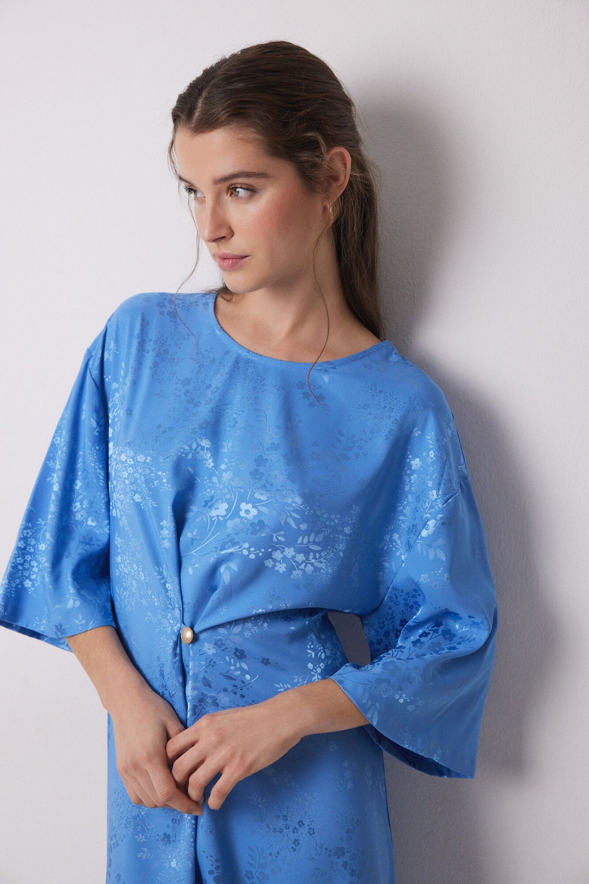 Long Sleeves Long Dress - Blue Print