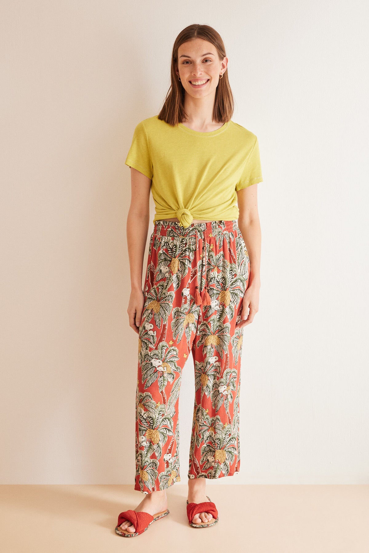 Long tropical Snoopy fluid trousers - Multicolor
