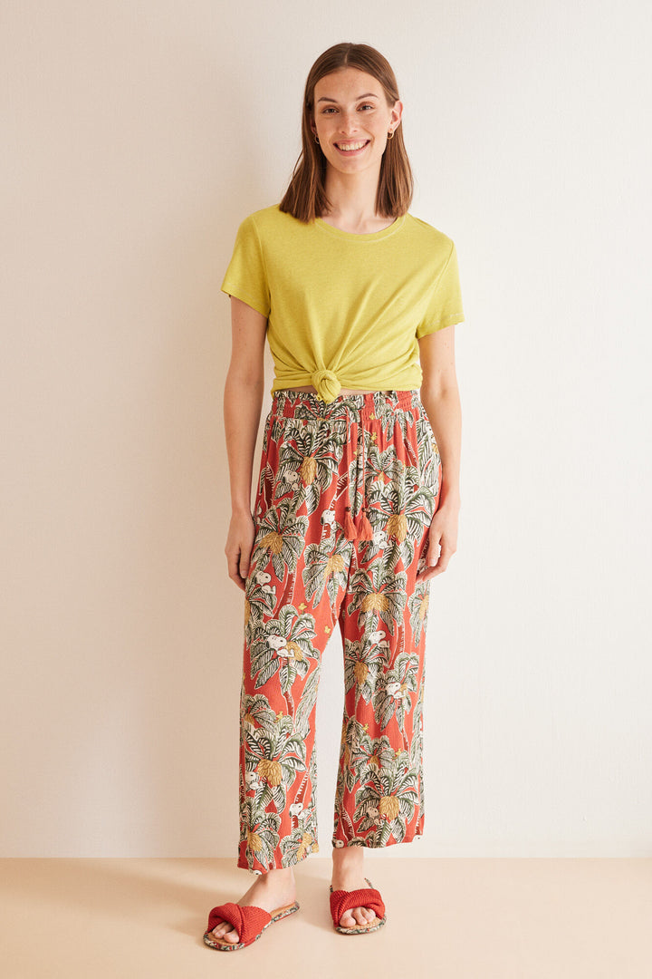Long tropical Snoopy fluid trousers - Multicolor