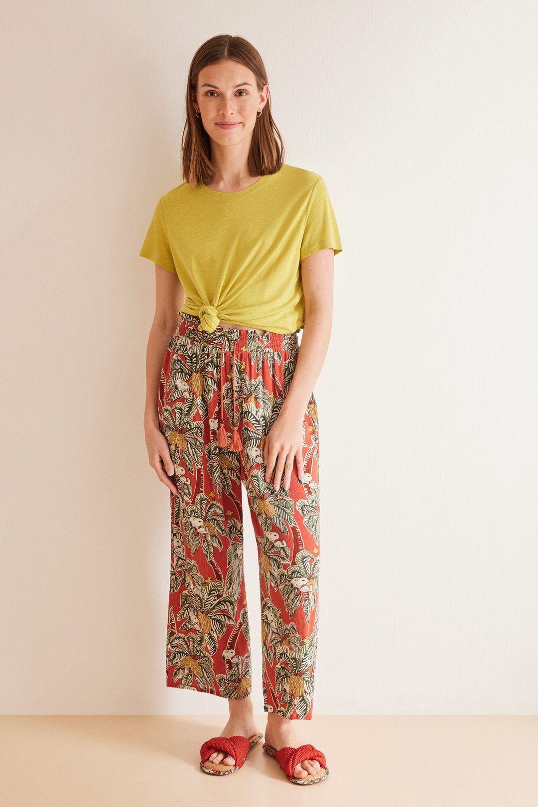Long tropical Snoopy fluid trousers - Multicolor