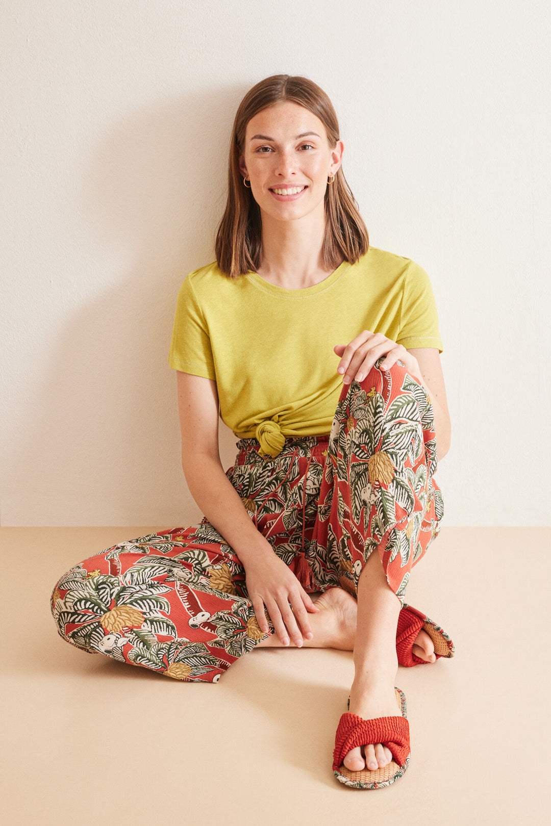 Long tropical Snoopy fluid trousers - Multicolor