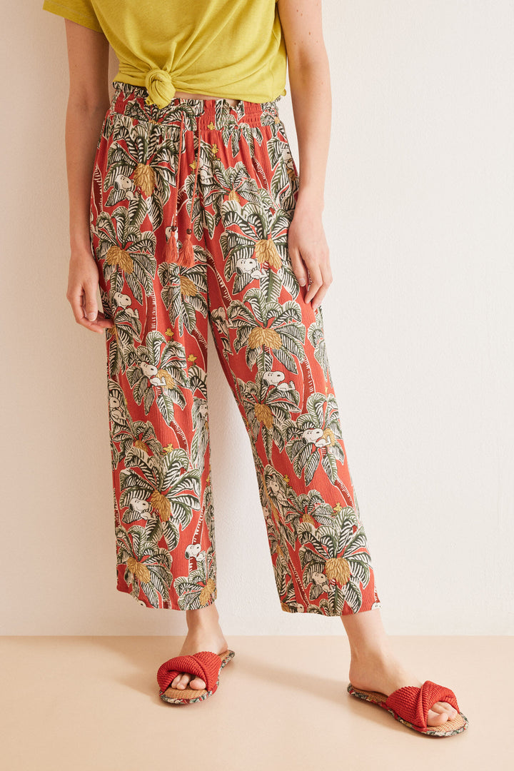 Long tropical Snoopy fluid trousers - Multicolor