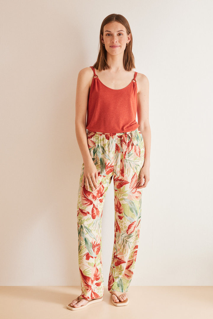 Long tropical fluid trousers - Multicolor