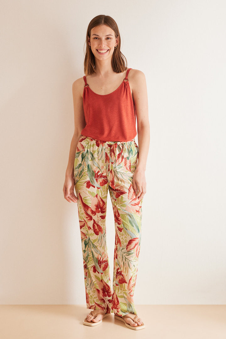 Long tropical fluid trousers - Multicolor
