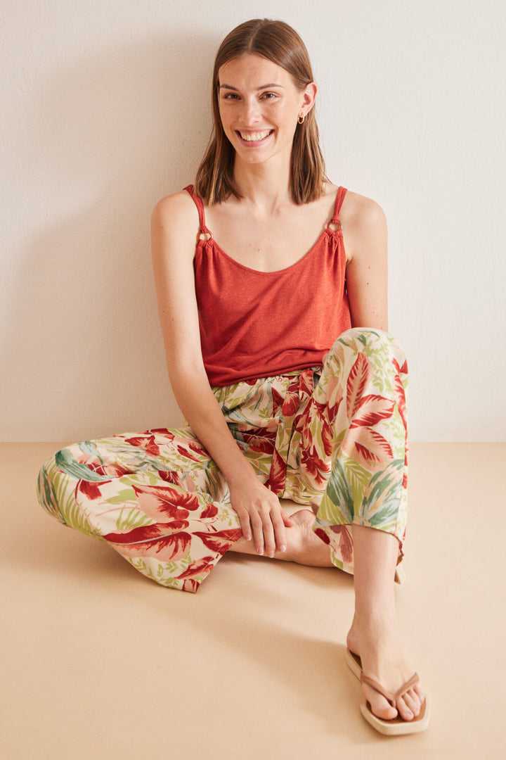 Long tropical fluid trousers - Multicolor