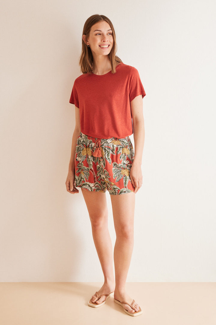 Tropical print viscose Snoopy shorts - Multicolor