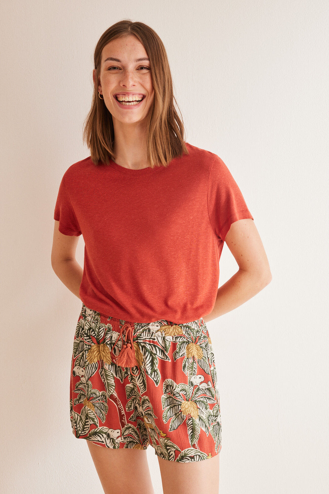 Tropical print viscose Snoopy shorts - Multicolor