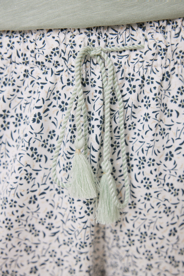 100% Cotton floral print skinny pants - Green