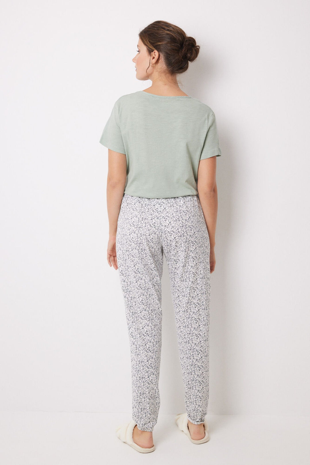 100% Cotton floral print skinny pants - Green