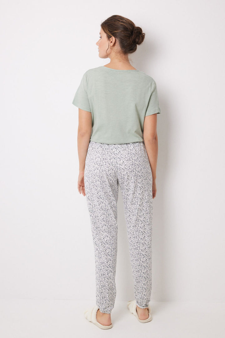 100% Cotton floral print skinny pants - Green