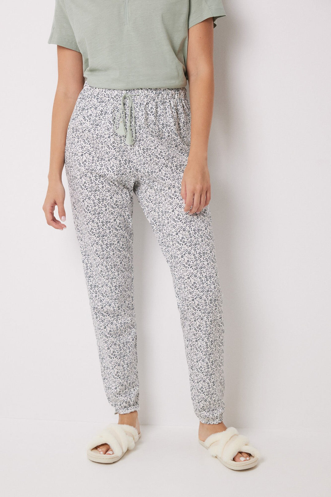 100% Cotton floral print skinny pants - Green