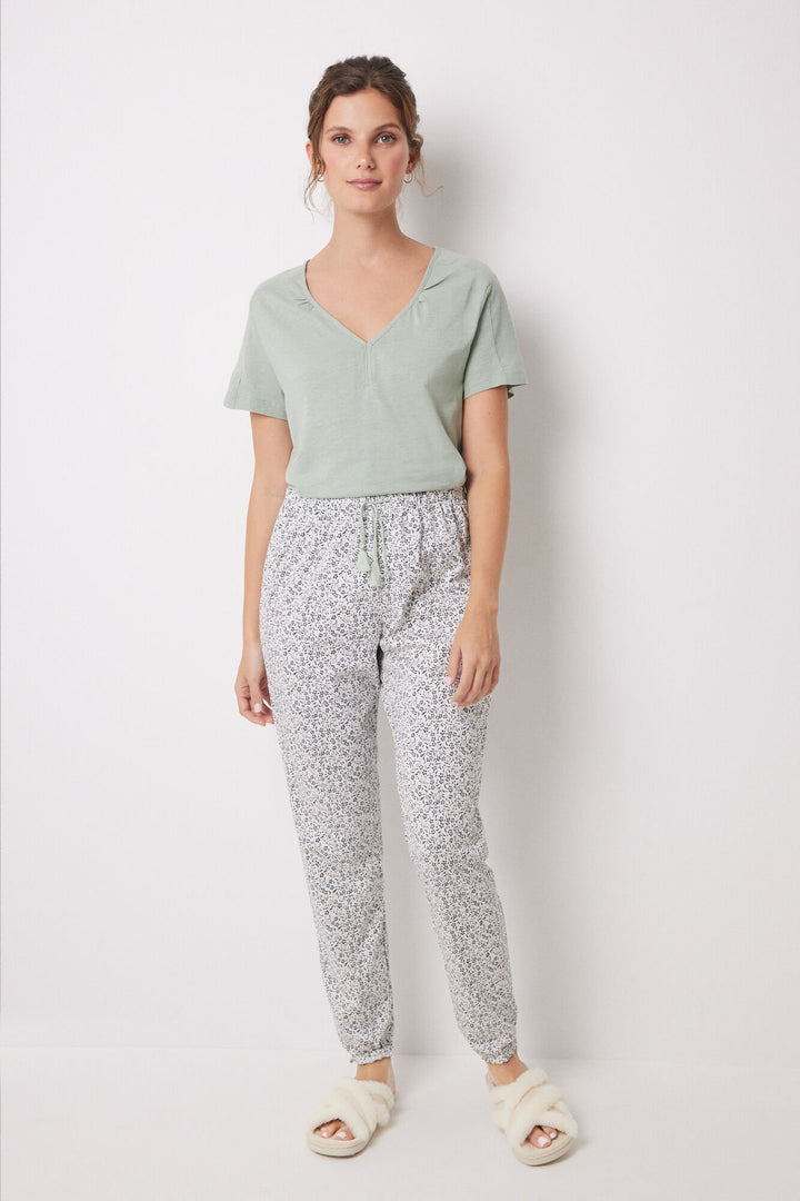 100% Cotton floral print skinny pants - Green