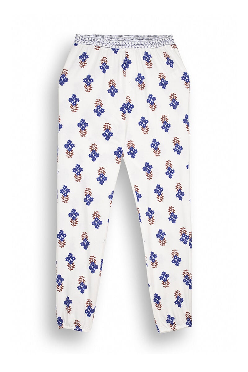 100% cotton skinny long pants with flowers - Blue Print