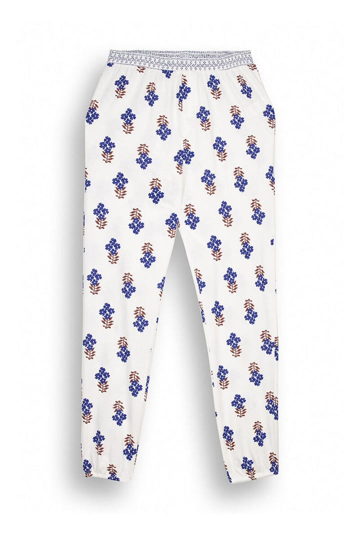 100% cotton skinny long pants with flowers - Blue Print