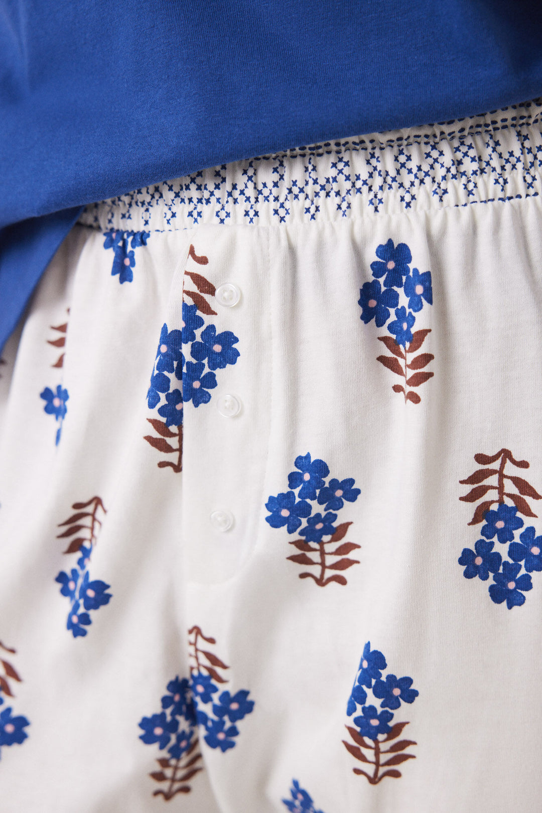 100% cotton skinny long pants with flowers - Blue Print
