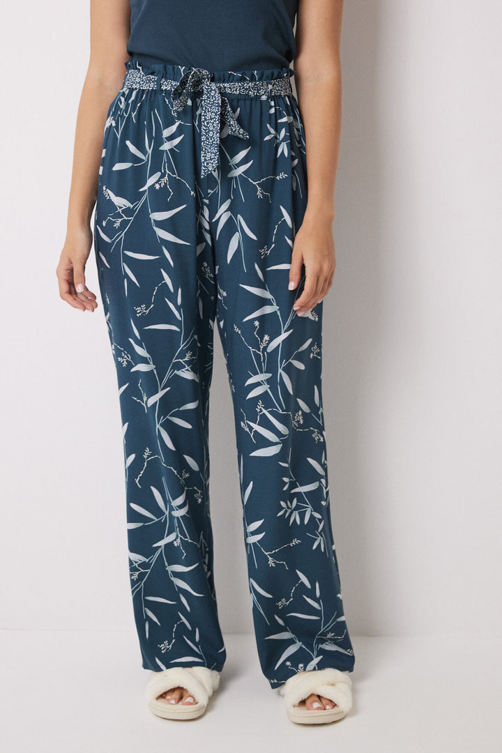 Leaf print viscose lounge pants - Green