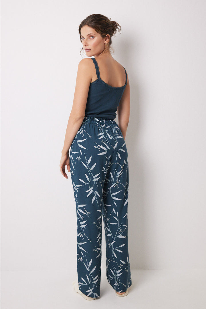 Leaf print viscose lounge pants - Green