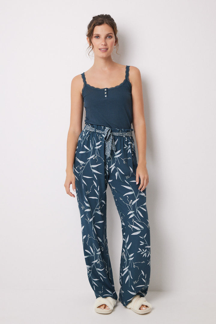 Leaf print viscose lounge pants - Green