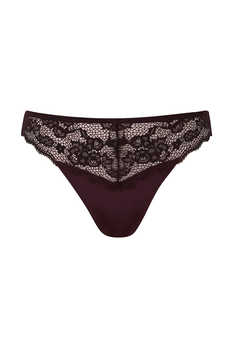 Classic microfibre and lace garnet thong - Maroon