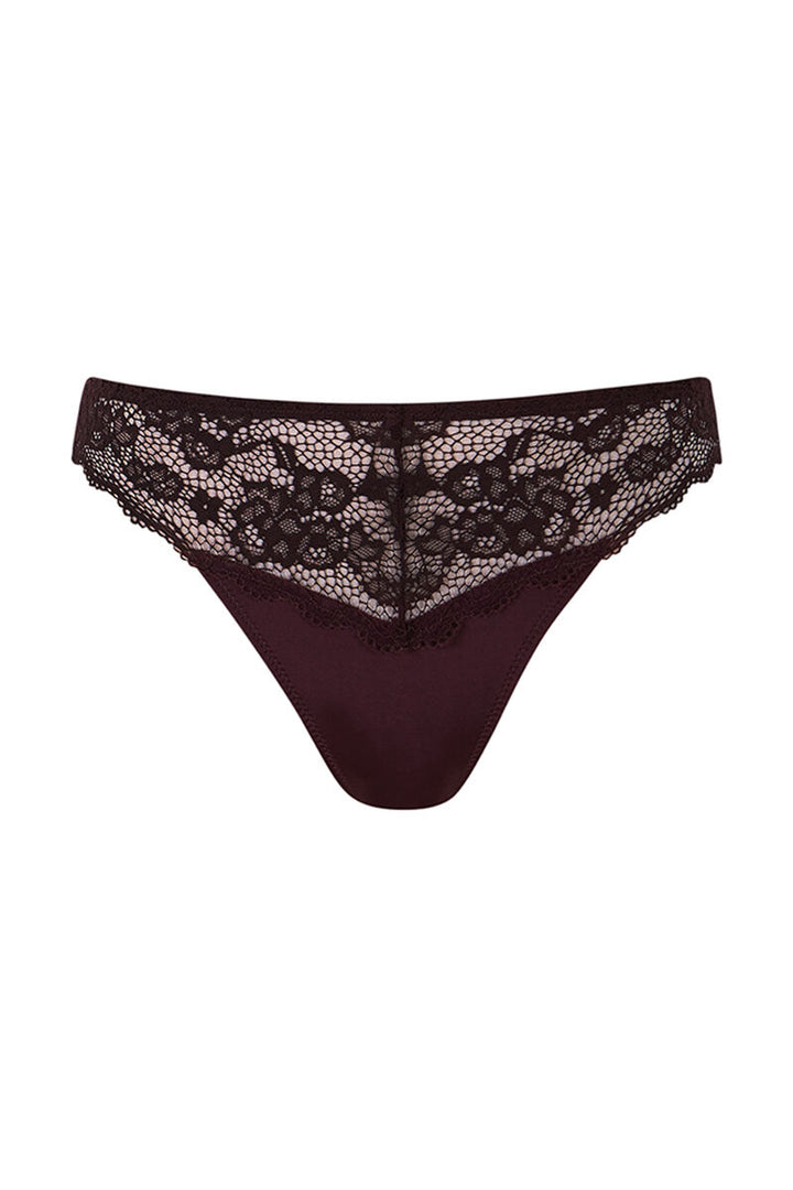 Classic microfibre and lace garnet thong - Maroon