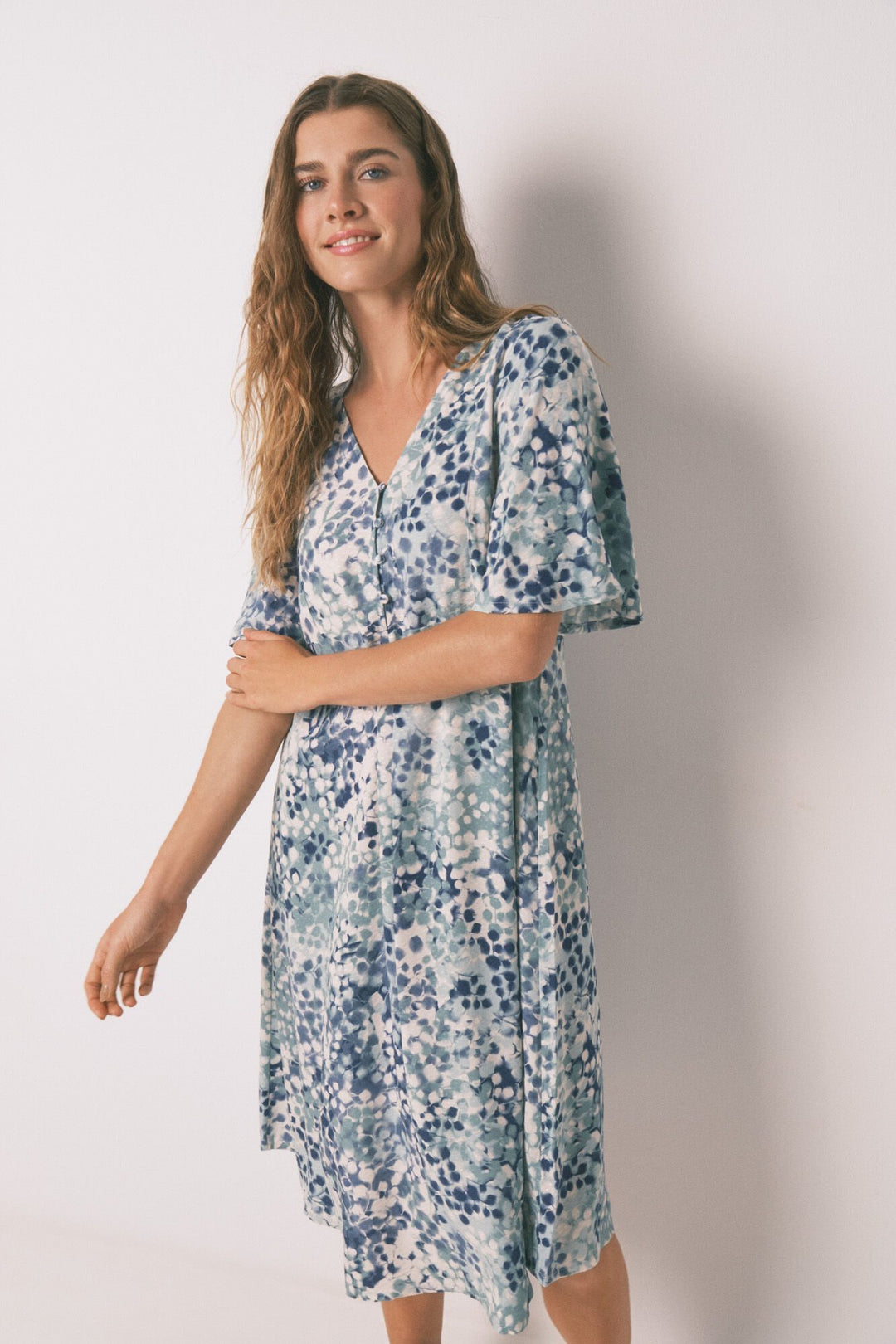 SHORT SLEEVES LONG DRESS - Green