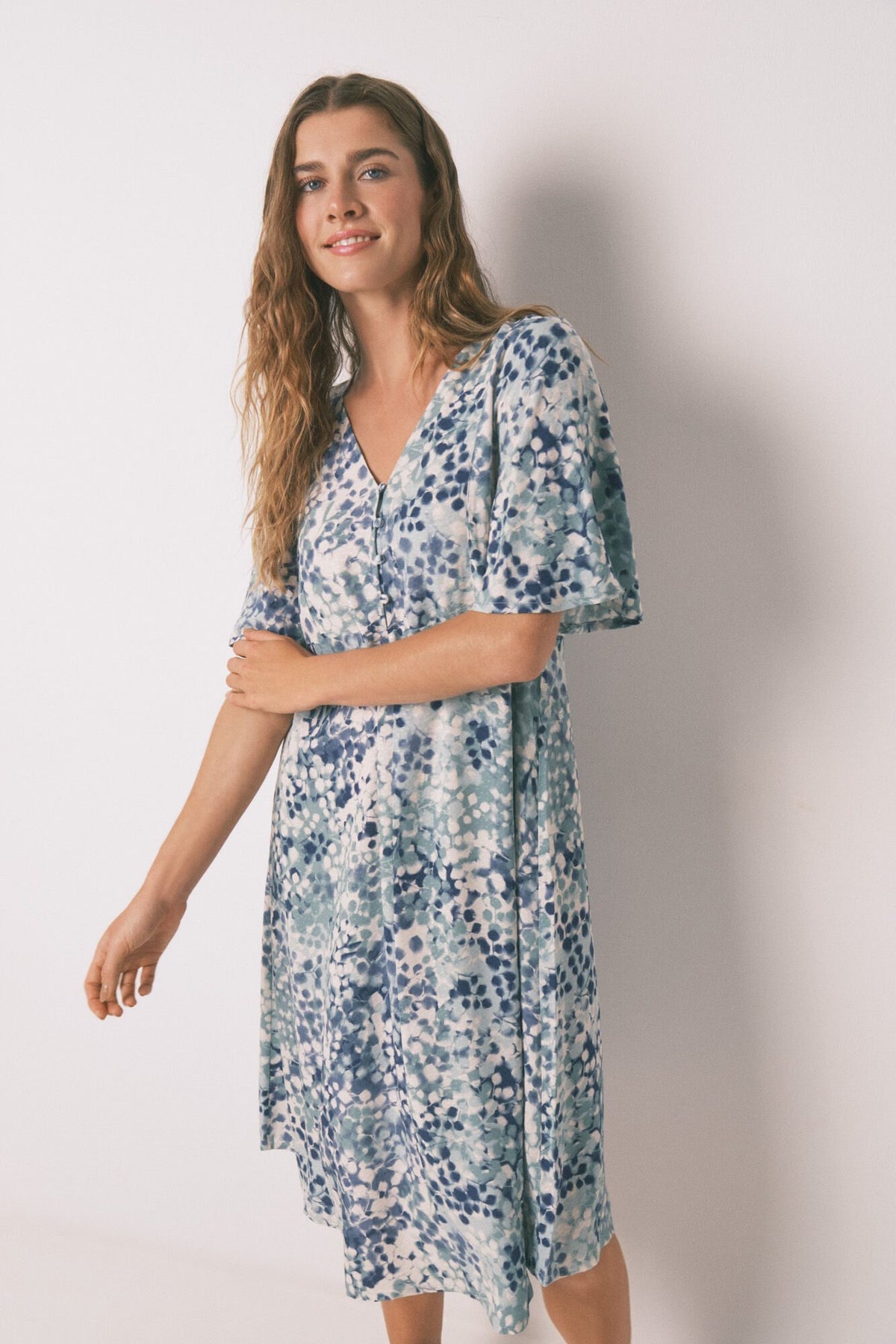 SHORT SLEEVES LONG DRESS - Green