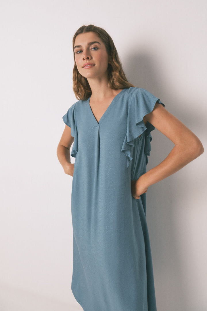 SHORT SLEEVES LONG DRESS - Green